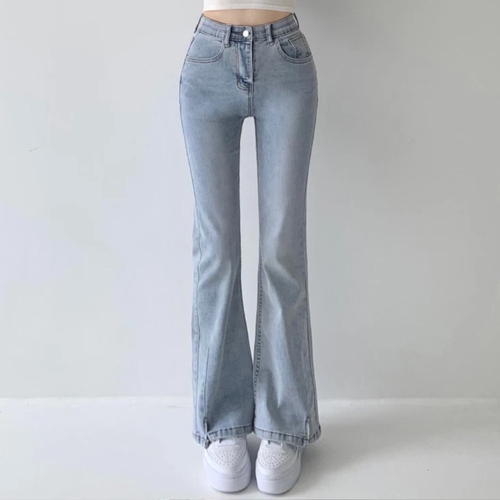 NWT Korean Codibook Light Blue Flared Slit Jeans
